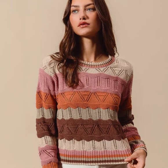 SO ME Multi Color Wavy Stripe Sweater Top - Picture 1 of 13